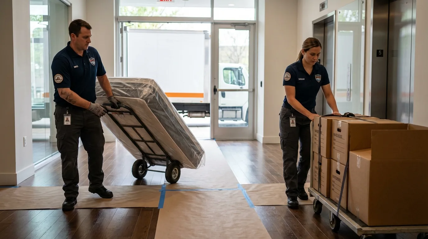 Professional apartment movers loading elevator in Junction City, KY