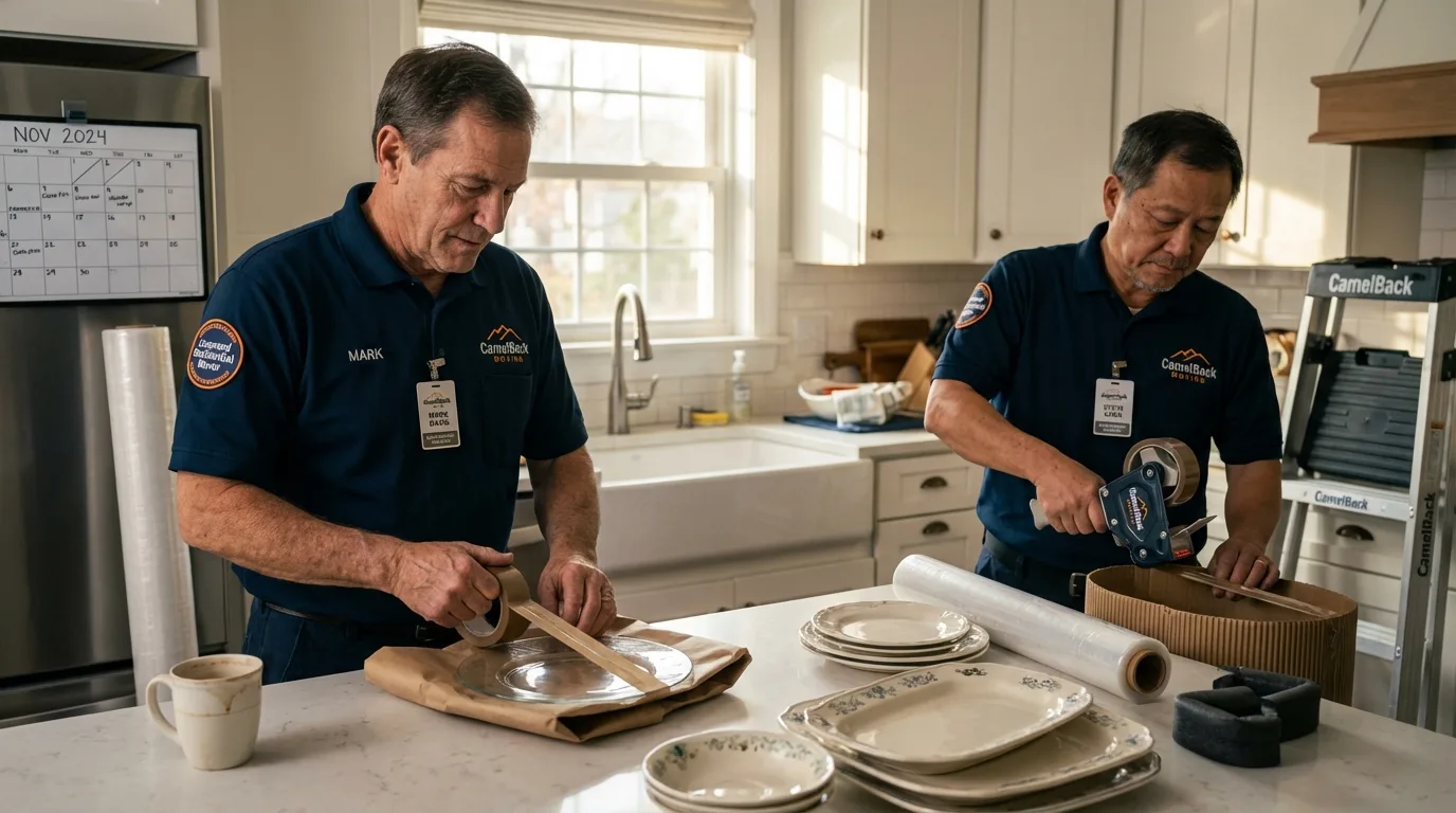 Professional crew packing kitchen dishware in Junction City, KY